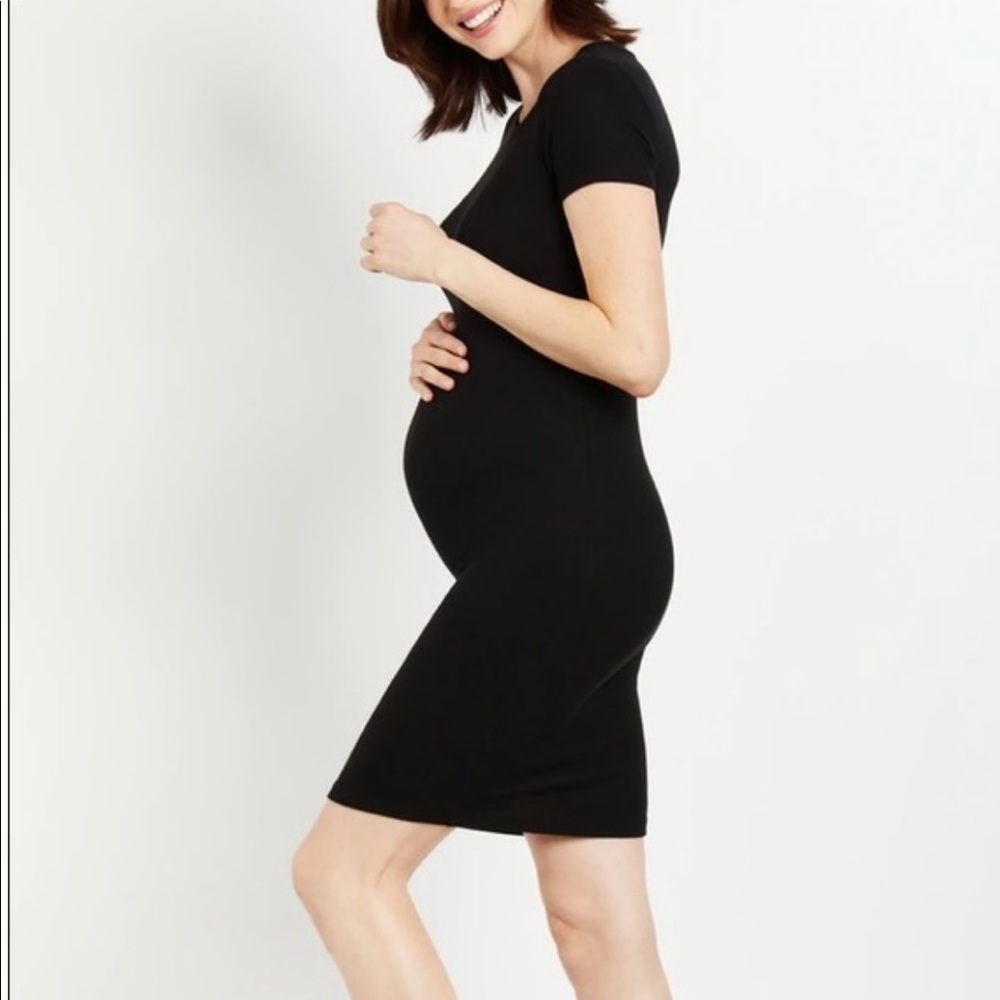 H&M 2pc Fitted Maternity T Shirt Dress - 1 Black & 1 Black/White Stripe (Small)